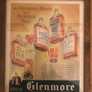 Framed Vintage 1938 Glenmore Distilleries Ad