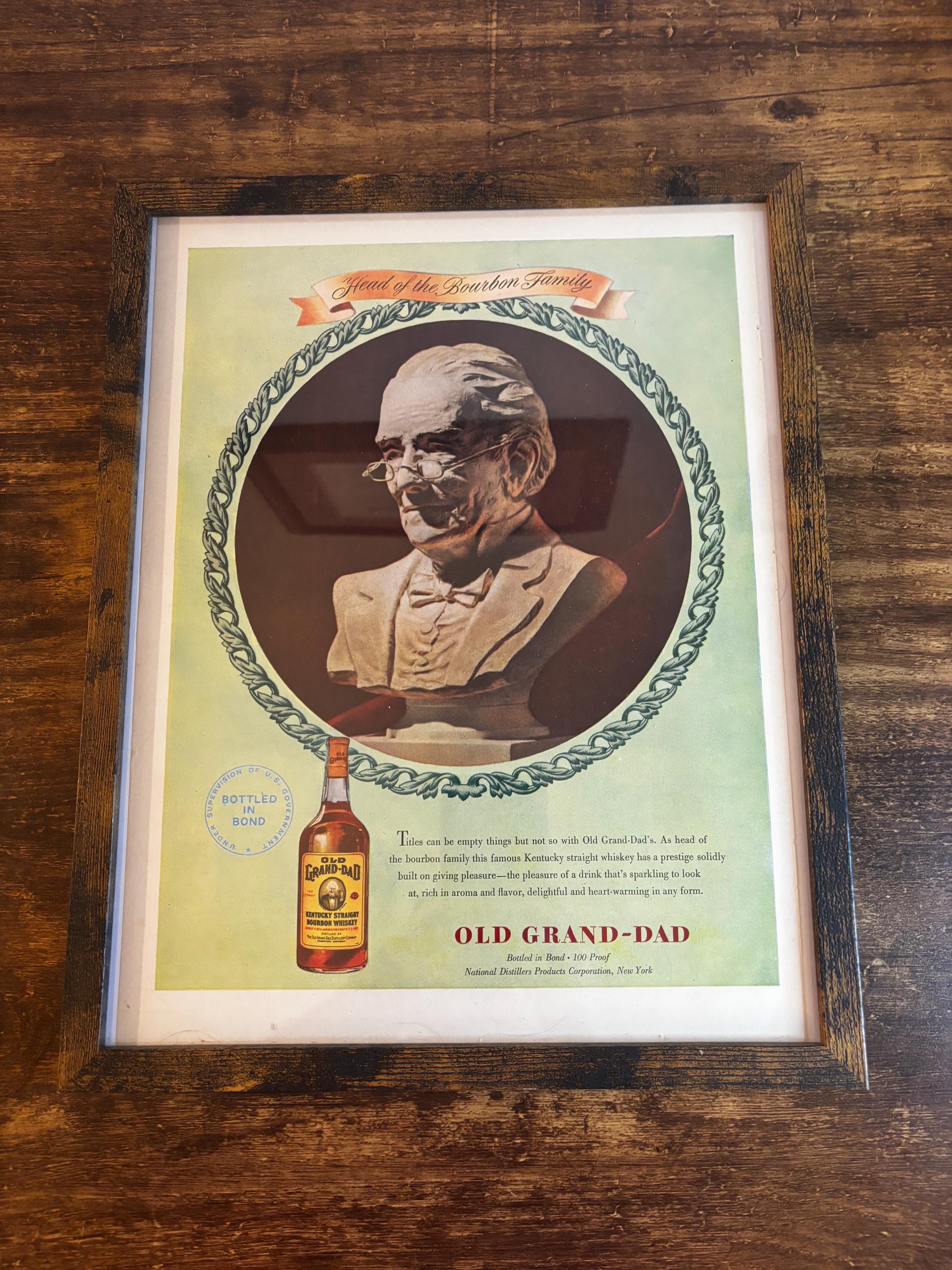 OLD GRAND-DAD パブミラー ヴィンテージ バーミラー 木製フレーム Framed Vintage 1943 Old Grand-dad Bourbon Advertisement *vintage