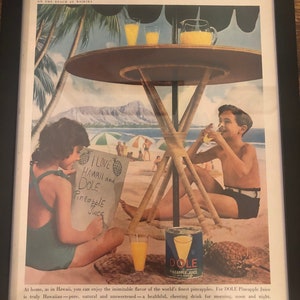 Framed Vintage 1938 Dole Pineapple Juice Ad *Great Kitchen/Breakast Nook Piece*