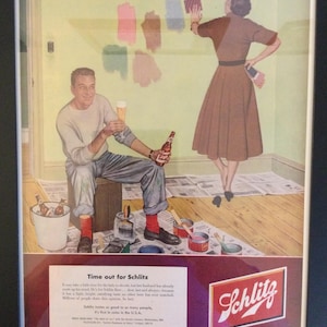 Framed Vintage 1952 Schlitz Beer Advertisement - ‘’Time Out for Schlitz’’