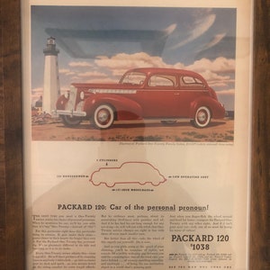 Framed Vintage 1938 Packard 120 Advertisement