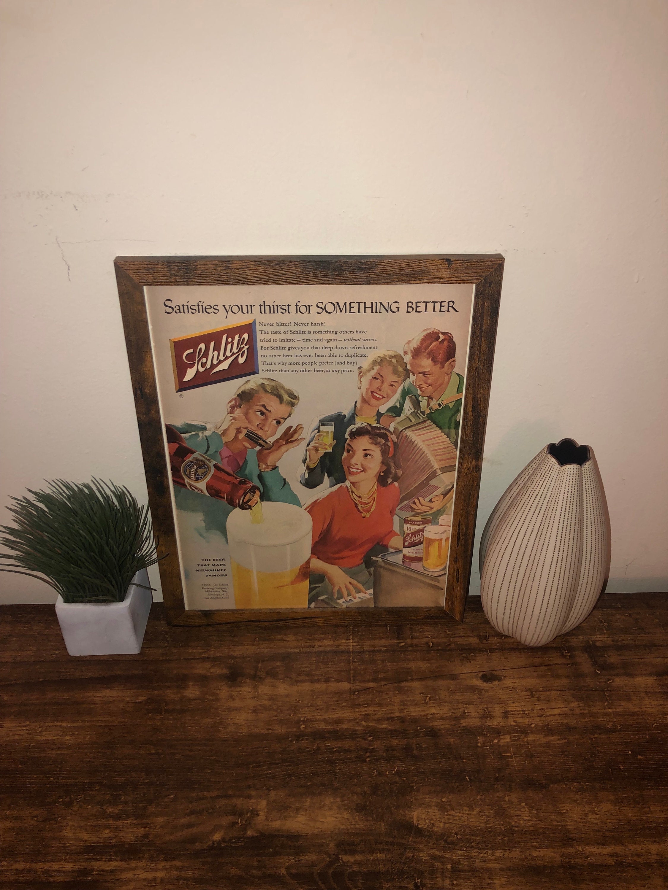 Framed Vintage 1956 Schlitz Beer Advertisement *the Beer That Made