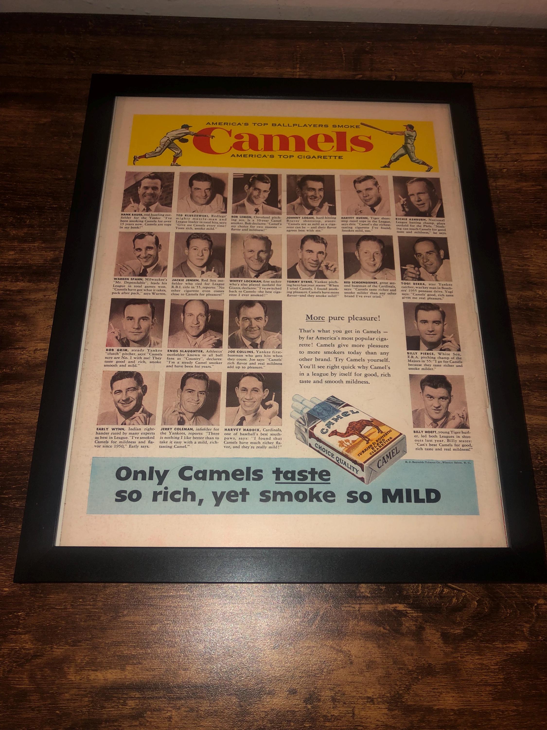 Framed Vintage 1956 Camel Cigarettes Ad ''america's Top Ball
