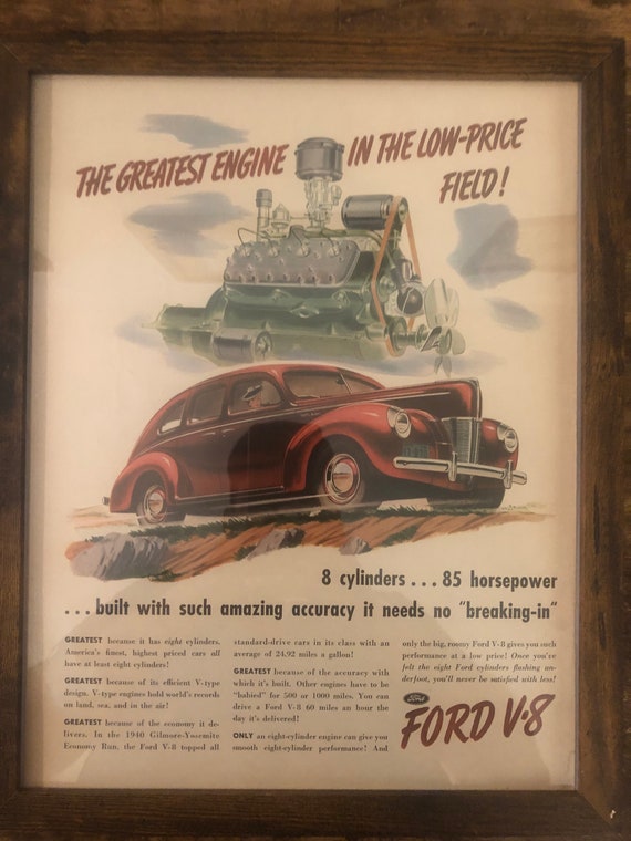 Framed Vintage 1940 Ford V8 Advertisement - Etsy