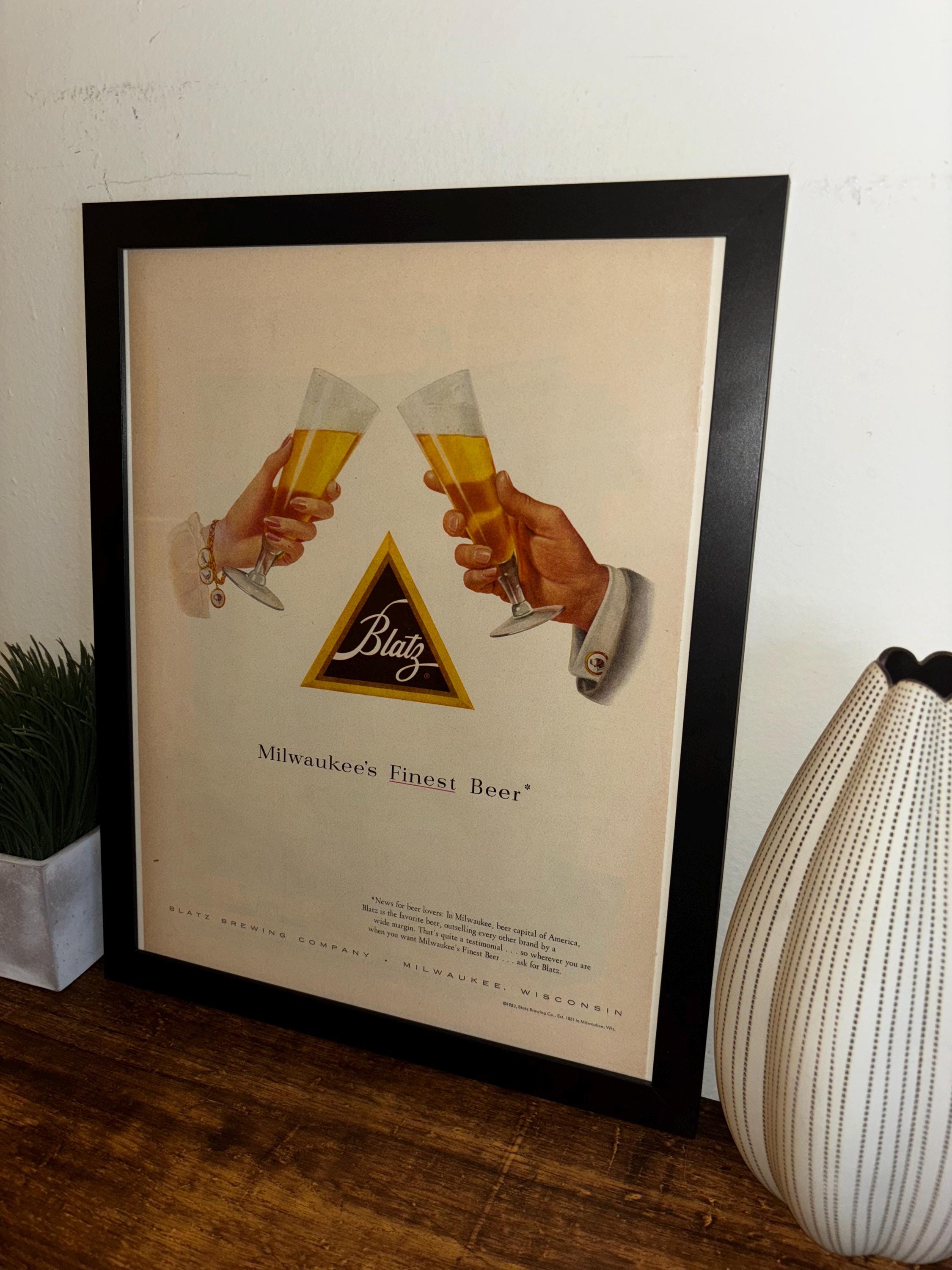Framed Vinatge 1952 Blatz Beer Advertisement *vintage Milwaukee