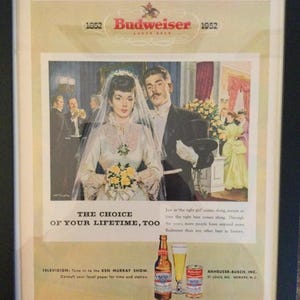 Framed Vintage 1952 Budweiser Beer Advertisement - 1852 - 1952 Artwork Series