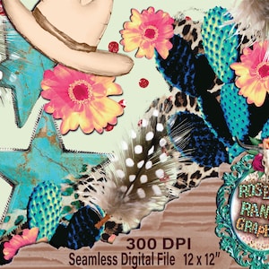 western collage nahtlos digital download