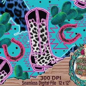 neon cow print boot seamless patter digital download