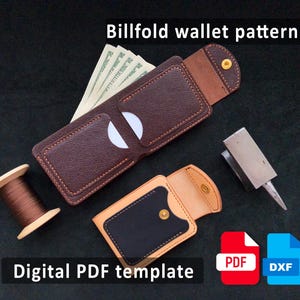 Mönster för läderplånbok i PDF-format - Mall för bifold kontantplånbok - Digital nedladdning