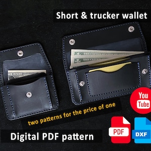 Patrón PDF de cartera corta y de camionero de cuero A4 + DXF Plantillas de cartera DIY con agujeros para coser Tutorial de YouTube incluido