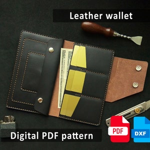 Plantilla PDF con patrón de billetera de cuero para hombre para tarjetas, efectivo, documentos, archivo DXF para monedero plegable cortado a láser, proyecto de artesanía en cuero DIY.