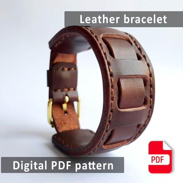 Leather cuff bracelet - Steam punk bracelet - Leather pattern