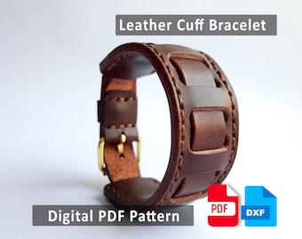 Leather Cuff Bracelet Pattern: Steampunk Style (Digital Download PDF+DXF)