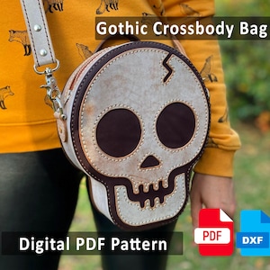 Leather Skull Bag Sewing Pattern PDF: Gothic Halloween Shoulder Bag (DXF File, Digital Download)