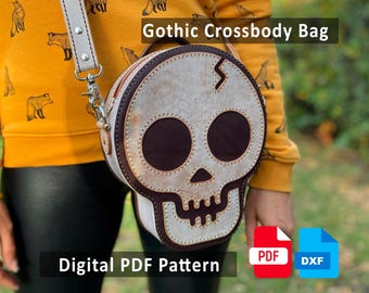 Leather Skull Bag Sewing Pattern PDF: Gothic Halloween Shoulder Bag (DXF File, Digital Download)
