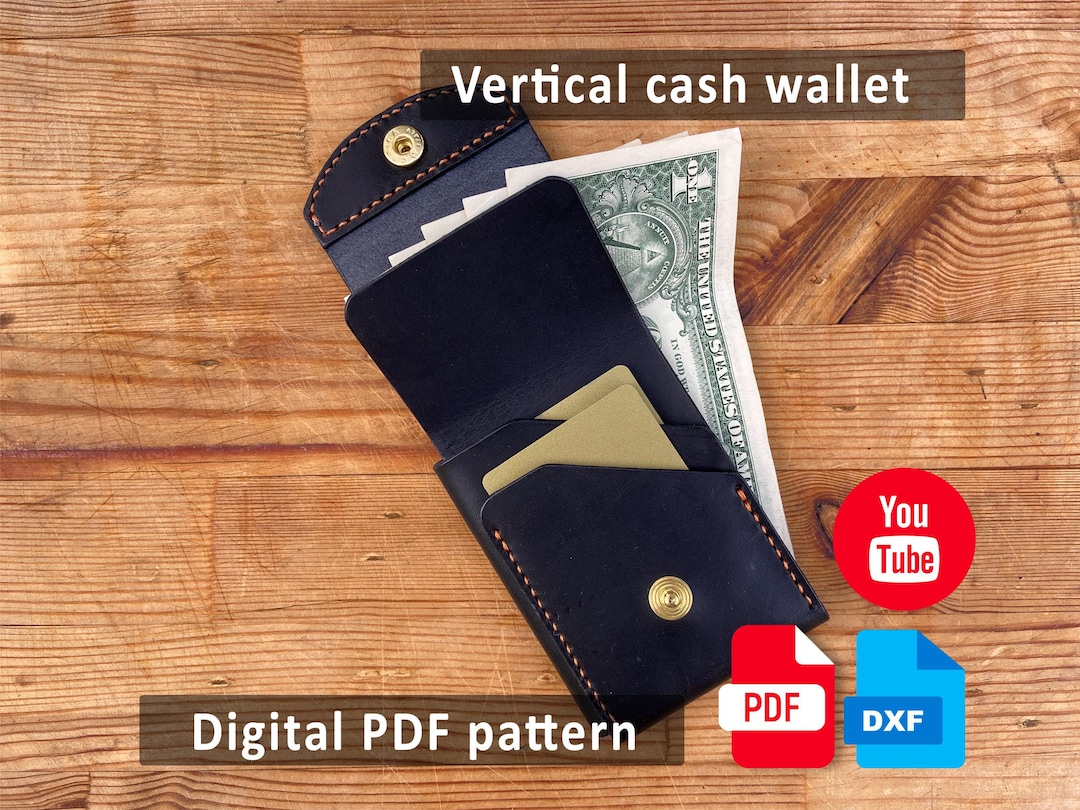 Leather Vertical Wallet Pattern PDF DXF - Front Pocket Wallet Template ...