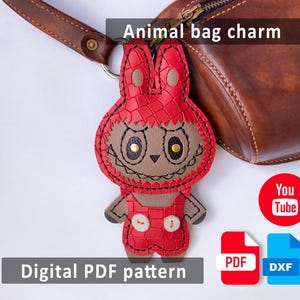 Cute Animal Keychain Leather Pattern PDF DXF Template for DIY Bag Charm or Key Fob Sew Felt Style Project Digital File for Crafters