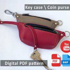 Patrón de cuero para mini riñonera, monedero y llavero (PDF DXF), plantilla para llavero de billetera DIY, archivo de costura para dije de bolso bandolera pequeño