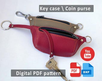 Mini Bum Bag Coin Purse & Key Holder Leather Pattern PDF DXF, DIY Wallet Keychain Template, Small Crossbody Style Bag Charm Sewing File
