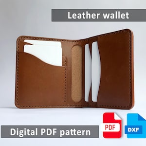 Patrón de billetera de cuero plegable con bolsillo exterior para efectivo, plantilla PDF DXF fácil para principiantes, proyecto de costura de tarjetero DIY