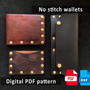 Paquete de patrones de billetera de cuero sin costuras (PDF, DXF), tarjetero, billetera plegable larga, plantilla solo para remaches, proyecto de artesanía en cuero para principiantes.