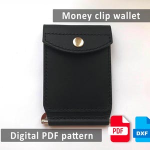 Patrón de billetera de cuero con cierre de clip para billetes, plantilla digital PDF y DXF para principiantes, diseño de billetera delgada fácil de hacer a mano.