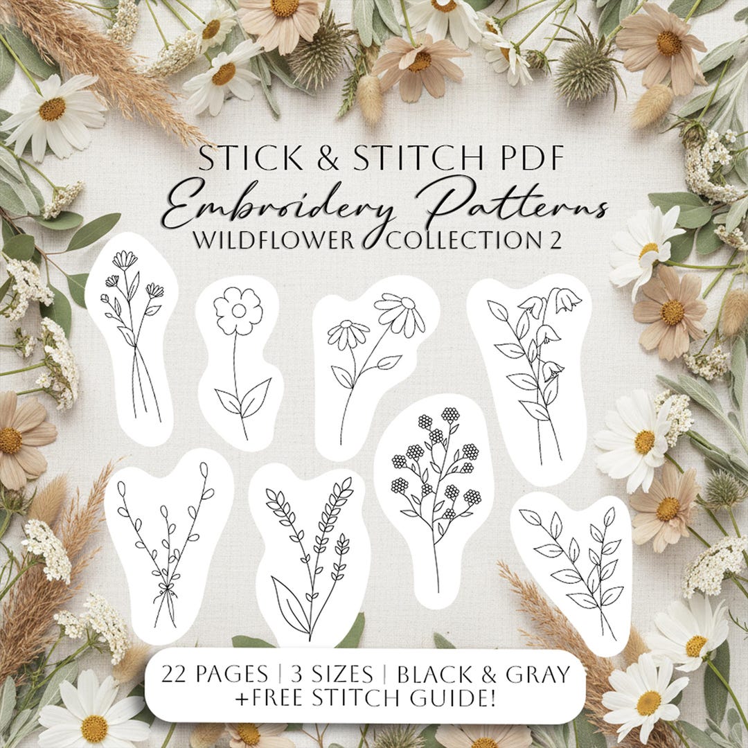 Wildflower Embroidery Pattern PDF | Stick and Stitch Botanical Designs ...