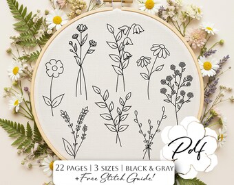 Wildflower Hand Embroidery Pattern Bundle | Botanical Designs | Beginner Friendly (PDF Download)