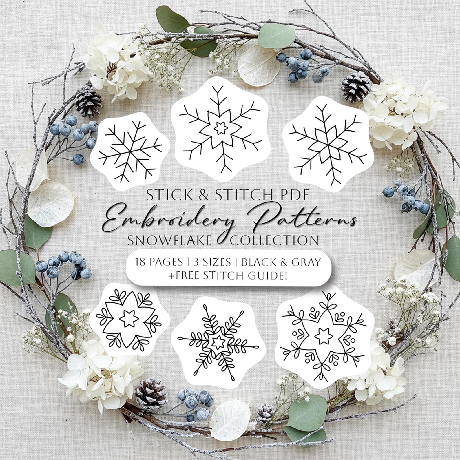Christmas Snowflake Hand Embroidery Pattern PDF Bundle | Printable ...