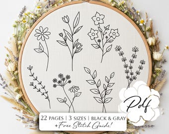 Floral Hand Embroidery Pattern Bundle | Botanical Designs | Beginner Friendly (PDF Download)