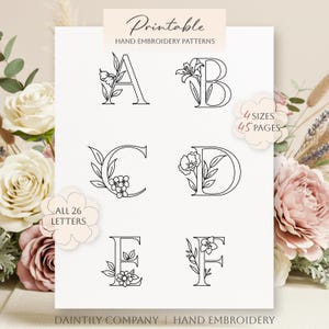 Patrón de bordado de letras del alfabeto floral - Monograma botánico, pegar y coser (descarga en PDF)