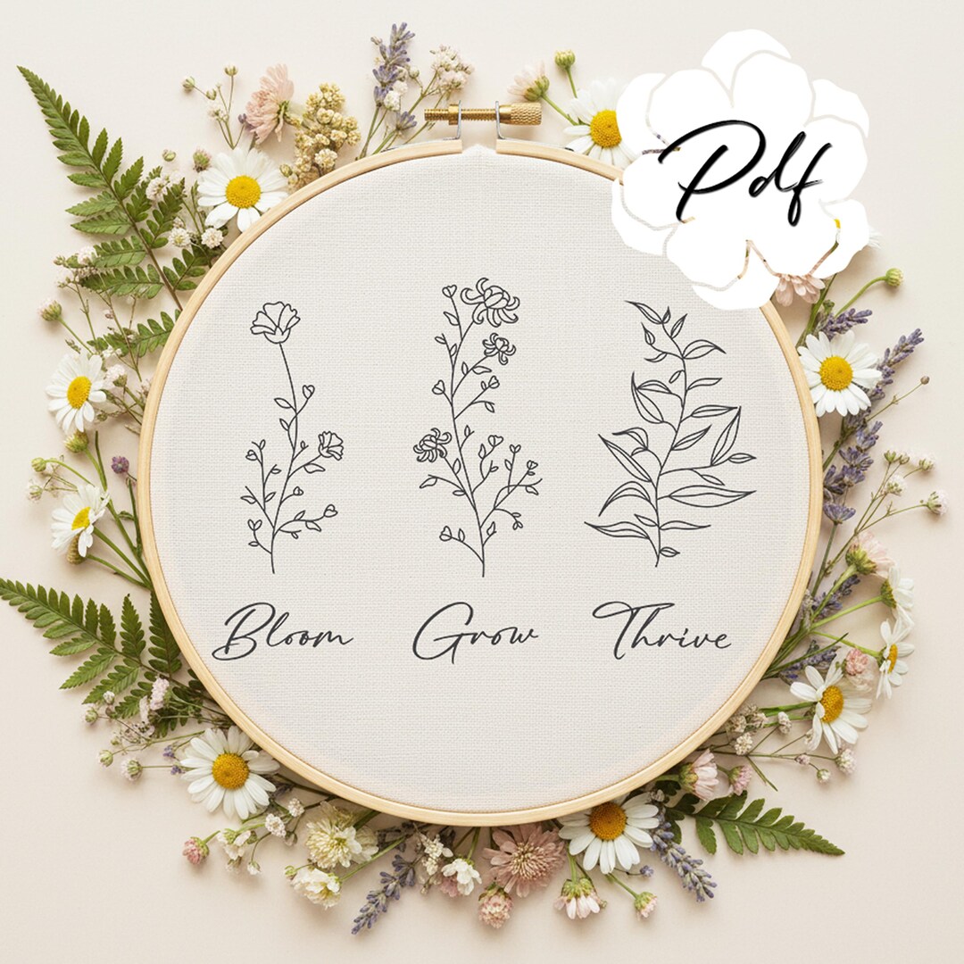 Botanical PDF Hand Embroidery Pattern Aspirations - Bloom Grow Thrive ...