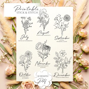 Broderimönster för blommor med födelsemånad - Personliga handsömnadsmönster för blommor, utskrivbara (PDF-nedladdning) bild 2