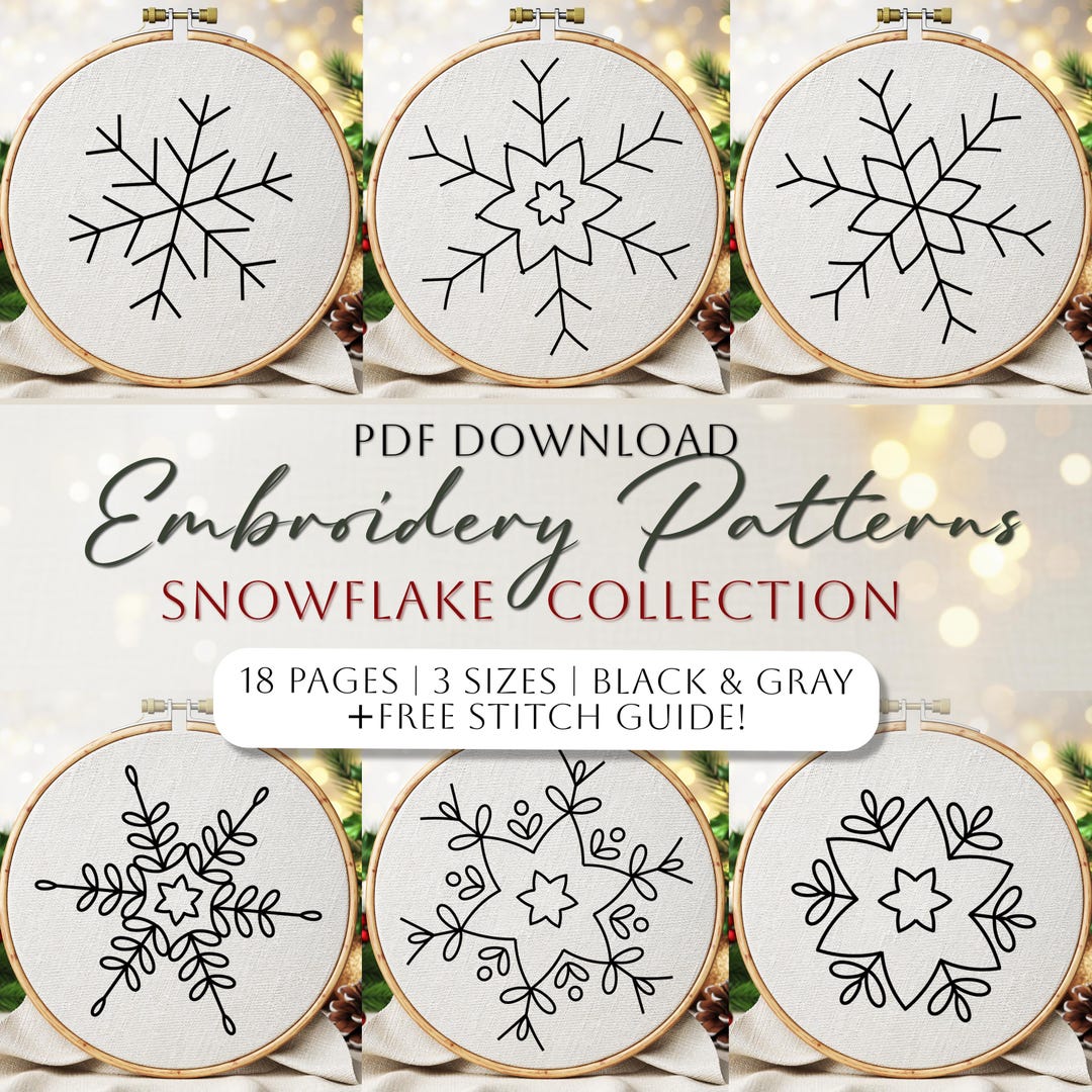 Christmas Snowflake Hand Embroidery Pattern PDF Bundle | Printable ...