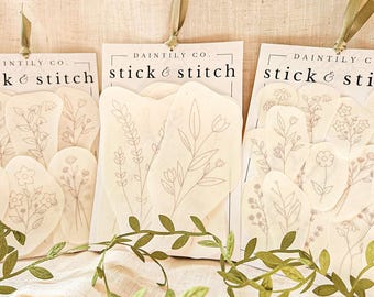 Beginner Stick and Stitch: Floral Wash Away Peel and Stick Embroidery Patterns