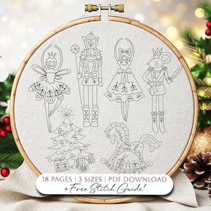Nutcracker Embroidery Pattern, Christmas Hand Stitch (PDF Download)