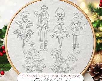 Motif de broderie casse-noisette, Noël au point main (téléchargement PDF)