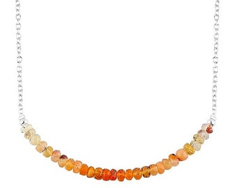 Natuurlijke vuuropaal edelsteen kralen bar ketting, handgemaakte halve kralen sieraden, chakra helende kristallen, oktober geboortesteen, moederdagcadeaus