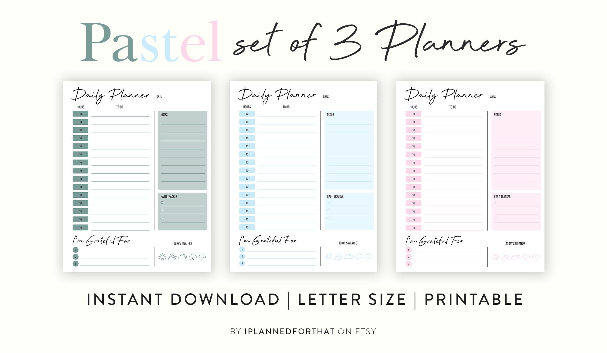 Printable Daily Planner Bundle | Pastel | Letter Size (8.5"x11") - Etsy