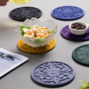 Silicone Coaster Round 3 sets, Lace