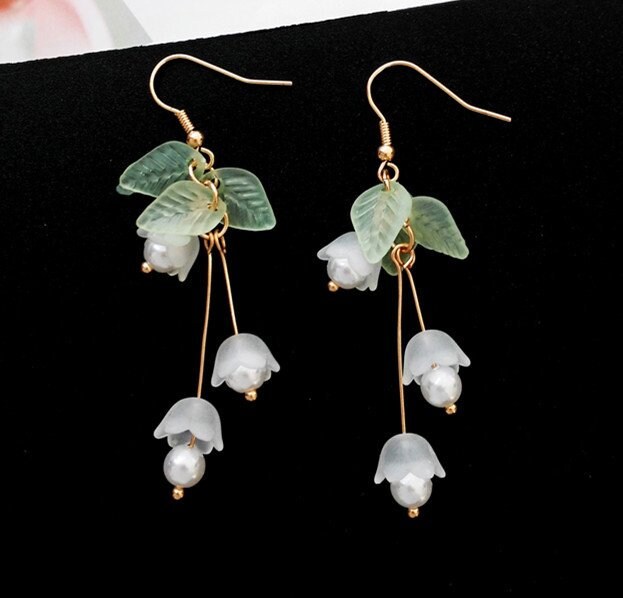 Gold Tone WHITE Lily of the Valley Bellflower Drop Dangle 2 - Etsy