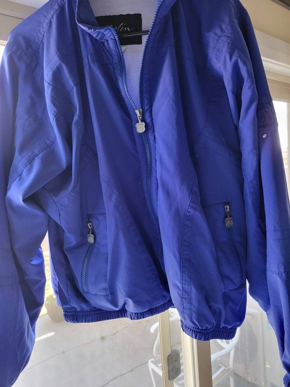 Bright blue 80s bomber jacket. Wind breaker. Silver d… - Gem