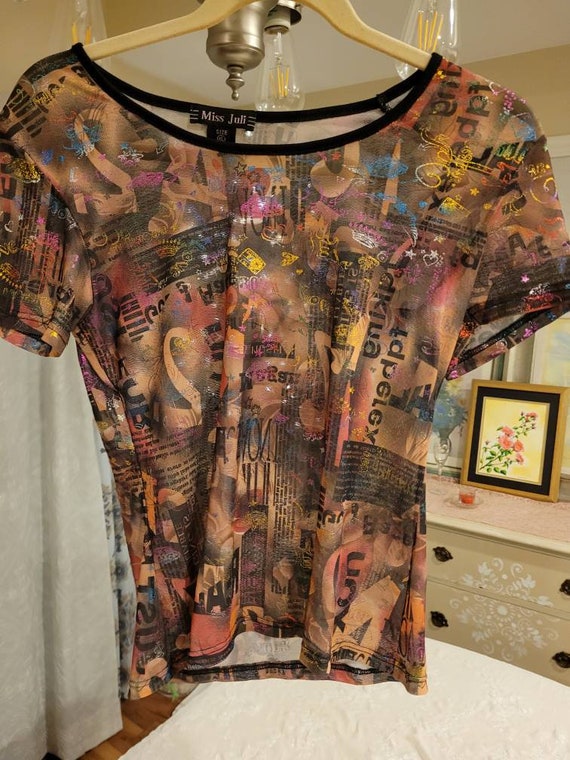 Miss Julie vintage sheer with graphics short sleev