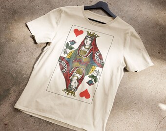 Queen of Hearts Graphic Tee Shirt for Women | Oversized Style Women's T-Shirt Vintage Feminist Tee | Playing Cards | Vintage Print