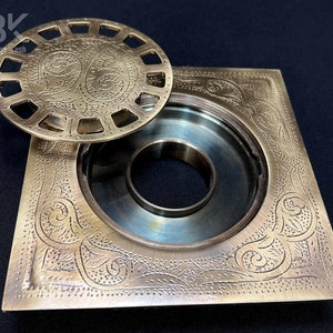 Brass Shower Drain in Bronze Finish - Engraved Bronze Floor Drain - Etched Bathroom Drain