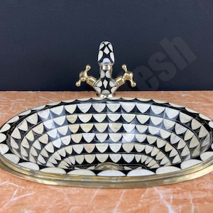Brass Bathroom Faucet Studded with Bones and Resin - Unlacquered Brass Mixer Tap