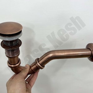 Copper Pop up Drain and S- Trap - Copper Push Up Strainer with Siphon