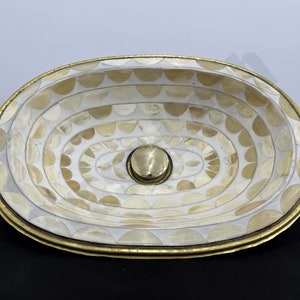 Handmade Brass Drop in Sink Studded with Bone and Resin + Pop-up Drain Gift