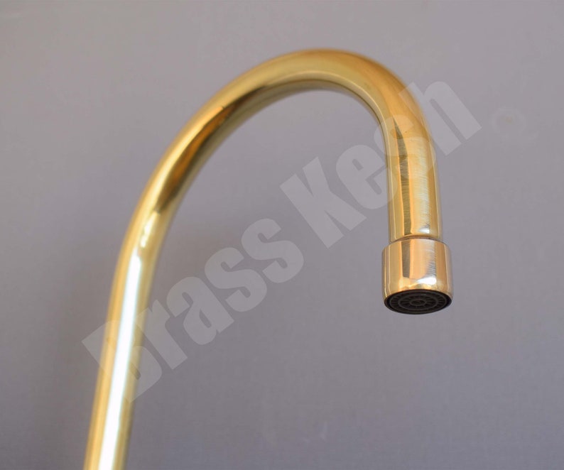 Unlacquered Brass Bathroom Faucet with a Single Handle Gooseneck Spout image 6