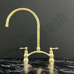Unlacquered Brass Victorian Style Bridge Faucet - Solid Brass Kitchen Faucet